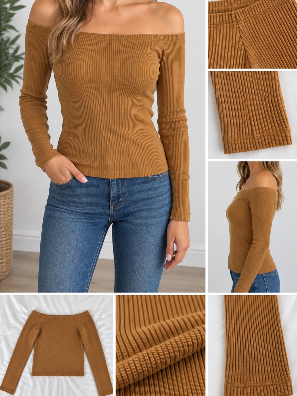 Forever 21 Off-Shoulder Ribbed Sweater in Mustard